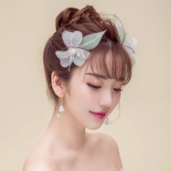 Cài tóc cô dâu hoa voan lá xanh nhẹ nhà cho 2019