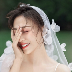 Voan cô dâu phụ kiện cưới  hoa voan trắng mẫu dài 2m dính hoa voan  giangpkc-phu-kien-thoi-trang