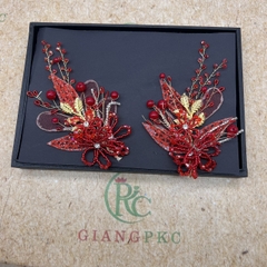 Bộ đôi cài tóc cô dâu đỏ ren kết pha lê đính lá đồng mẫu mới t9-2022 Giangpkc  giangpkc-phu-kien-thoi-trang  SP2221859