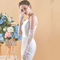 Găng tay voan cô dâu đính hồ điệp hạt trai dài 55cm Giangpkc giangpkc-phu-kien-thoi-trang