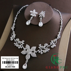 Trang sức bộ cô dâu xi đá trắng kèm bông tai mới 10-2019 sp002613
