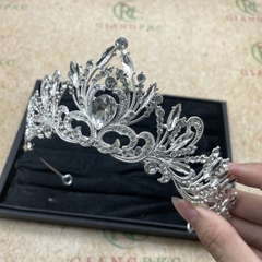 Vương miện cô dâu dáng thấp 6cm hoa văn cổ điển đá sáng sang trọng Giangpkc  giangpkc-phu-kien-thoi-trang