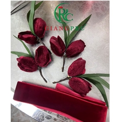 Bộ cài tóc cô dâu hoa tulip nhung kèm dây băng đô nhung đỏ đô Giangpkc 2022  giangpkc-phu-kien-thoi-trang