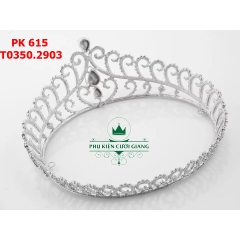 Vương miện cô dâu tròn hạt lớn xi mạ cao cấp không đen