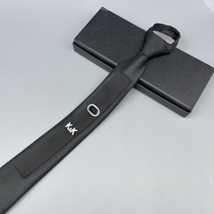 Cà vạt nam thanh niên 2024 KK  6cm đen kẻ tăm thắt sẵn tiện lợi giangpkc-phu-kien-thoi-trang
