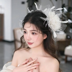 Cài tóc cô dâu hoa to lưới mẫu mới tháng 7 2024