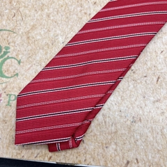 Cà vạt nam màu đỏ kẻ sọc trắng đen mẫu tự thắt 6cm mới t4/2023 Giangpkc