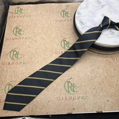 Cà vạt nam màu xám đậm kẻ vàng mẫu mới tự thắt 8cm đẹp 2023 Giangpkc