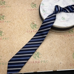 Cà vạt nam màu xanh đen kẻ ba sọc mẫu mới tự thắt 8cm đẹp 2023 Giangpkc