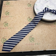 Cà vạt nam màu xanh kẻ trắng lớn mẫu mới tự thắt 8cm đẹp 2023 Giangpkc