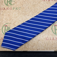 Cà vạt nam màu xanh dương kẻ trắng đen tự thắt 8cm sang trọng mới 2023 Giangpkc