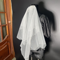 Voan cô dâu viền hạt chấm hạt thưa mẫu dài 75cm mới t8-2023 Giangpkc