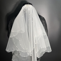 Voan cô dâu viền hạt chấm hạt thưa mẫu dài 75cm mới t8-2023 Giangpkc