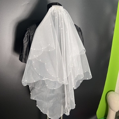 Voan cô dâu viền hạt chấm hạt thưa mẫu dài 75cm mới t8-2023 Giangpkc