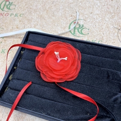 Dây hoa choker đeo cổ màu đỏ dây ruy băng cột