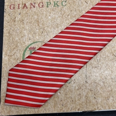 Cà vạt bản 8cm thắt sẵn dây kéo vải bóng đẹp dày 3 lớp màu đỏ kẻ trắng nổi