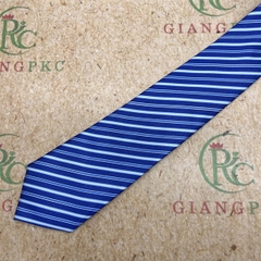Cà vạt bản 8cm thắt sẵn dây kéo vải bóng đẹp dày 3 lớp xanh kẻ