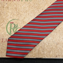 Cà vạt bản 8cm thắt sẵn dây kéo vải bóng đẹp dày 3 lớp màu đỏ kẻ đen