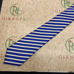 Cà vạt bản 8cm thắt sẵn dây kéo vải bóng đẹp dày 3 lớp màu xanh kẻ vàng