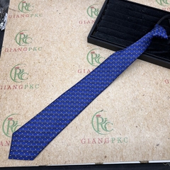 Cà vạt bản 8cm thắt sẵn dây kéo vải bóng đẹp dày 3 lớp màu xanh họa tiết