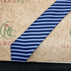 Cà vạt bản 8cm thắt sẵn dây kéo vải bóng đẹp dày 3 lớp màu xanh kẻ sáng