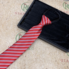 Cà vạt bản 8cm thắt sẵn dây kéo vải bóng đẹp dày 3 lớp màu đỏ kẻ xanh trắng