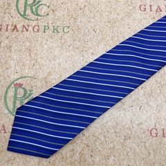 Cà vạt bản 8cm thắt sẵn dây kéo vải bóng đẹp dày 3 lớp màu xanh bích kẻ chấm