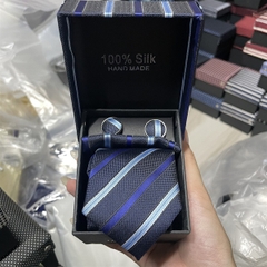Cà vạt nam màu xanh đen kẻ kèm hộp bản nhỏ 6cm dành cho nam thanh niên set đầy đủ mẫu t11-2023 Giangpkc 011-14
