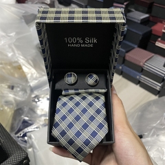 Cà vạt nam màu xanh caro kèm hộp bản nhỏ 6cm dành cho nam thanh niên set đầy đủ mẫu t11-2023 Giangpkc 011-11