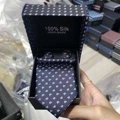 Cà vạt nam màu xanh đen chấm họa tiết kèm hộp bản nhỏ 6cm dành cho nam thanh niên set đầy đủ mẫu t11-2023 Giangpkc 011-1