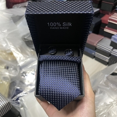 Cà vạt nam màu xanh đen chấm bi nhỏ kèm hộp bản nhỏ 6cm dành cho nam thanh niên set đầy đủ mẫu t11-2023 Giangpkc 011-23