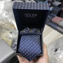 Cà vạt nam màu xanh đen chấm kèm hộp bản nhỏ 6cm dành cho nam thanh niên set đầy đủ mẫu t11-2023 Giangpkc 011-24