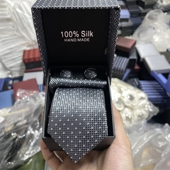 Cà vạt nam màu xám chấm kèm hộp bản nhỏ 6cm dành cho nam thanh niên set đầy đủ mẫu t11-2023 Giangpkc 011-29
