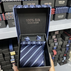 Cà vạt nam màu xanh đen kẻ sáng kèm hộp bản nhỏ 6cm dành cho nam thanh niên set đầy đủ mẫu t11-2023 Giangpkc 011-33