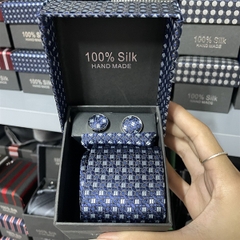 Cà vạt nam màu xanh đen chấm ô vuông kèm hộp bản nhỏ 6cm dành cho nam thanh niên set đầy đủ mẫu t11-2023 Giangpkc 011-54