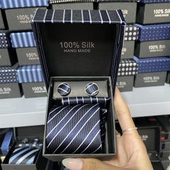 Cà vạt nam màu xanh đen kẻ kèm hộp bản nhỏ 6cm dành cho nam thanh niên set đầy đủ mẫu t11-2023 Giangpkc 011-75