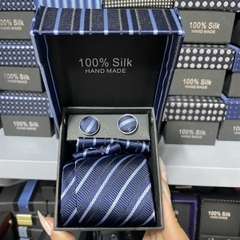 Cà vạt nam màu xanh đen kẻ kèm hộp bản nhỏ 6cm dành cho nam thanh niên set đầy đủ mẫu t11-2023 Giangpkc 011-86
