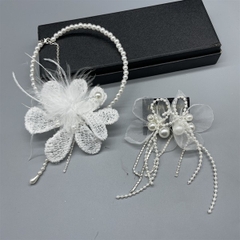 Choker hoa lông vũ dây hạt trai kèm bông tai mẫu mới t6/2024