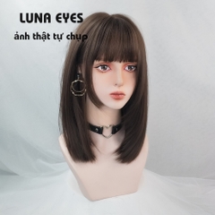 [WL38] Tóc Giả Cụp Lửng Màu Socola Mái Hime
