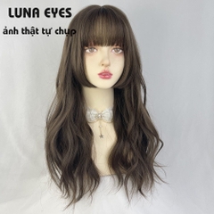 [JG137] Tóc Giả Xoăn Dài Mái Hime Màu Nâu Lạnh