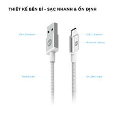 Cáp USB-A to USB-C Mophie 1M - White