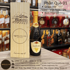 Phần Quà 01: 1 Chai Grape Hill  750ml - Việt Nam - 0% + 1 Hộp Gỗ Đơn