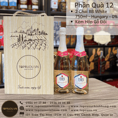 Phần Quà 12: 2 Chai BB White 750ml - Hungary - 0% + 1 Hộp Gỗ Đôi