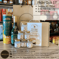 Phần Quà 17: 1 Chai Dennes XO 700ml + 6 Hủ Yến Cao Cấp + Túi Giấy