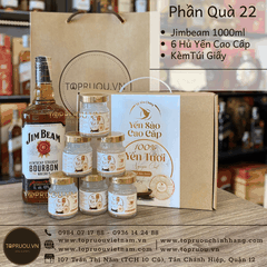 Phần Quà 22: 1 Chai Jimbeam 1000ml + 6 Hủ Yến Cao Cấp + Túi Giấy