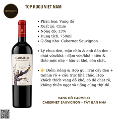 Rượu Vang Đỏ Carmelo - Tây Ban Nha - Cabernet Sauvignon - 13,5% - 750ml