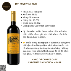 Rượu Vang Đỏ Chales Gary - Pháp - Cabernet Sauvignon - 13,5% - 750ml