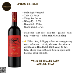 Rượu Vang Đỏ Chales Gary - Pháp - Merlot - 13,5% - 750ml