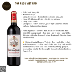 Rượu Vang Đỏ Château des Combes – Saint-Émilion Grand Cru - Pháp - Merlot, Cabernet Franc, Cabernet Sauvignon - 13,5% - 750ml