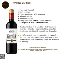 Rượu Vang Đỏ Chateau Merlet Bordeaux - Pháp - Merlot, Cabernet Sauvignon - 12,5% - 750ml
